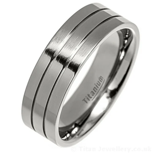 7mm Brushed 2 Lines Flat Titanium Ring 7mm Brushed 2 Lines Flat Titanium Ring