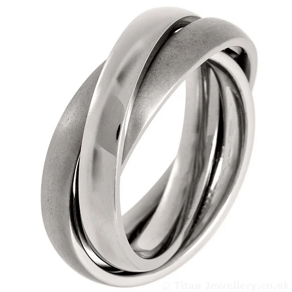 Titanium Russian Wedding Ring 2 Brushed 1 Polished, brushed titanium rolling ring