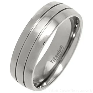 Polished 2 Lines Court Titanium Ring