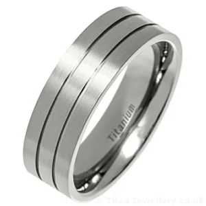 Polished 2 Lines Flat Titanium Ring