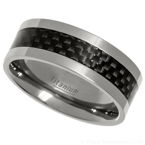 8mm Black Carbon Fibre Titanium Ring, carbon fibre titanium ring
