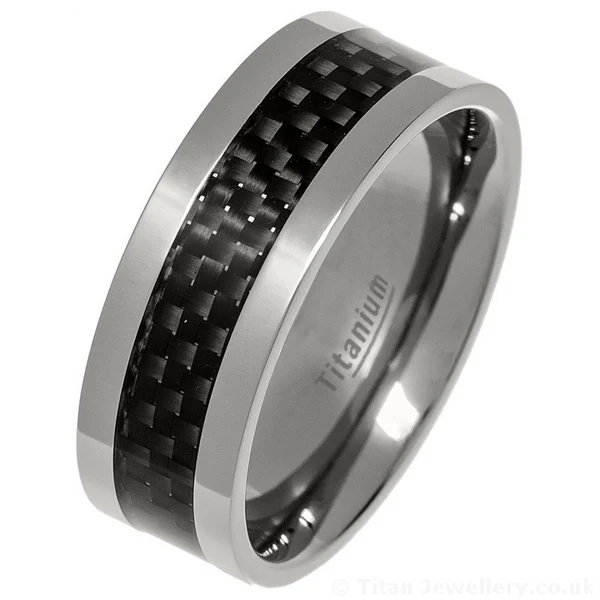 8mm Black Carbon Fibre Titanium Ring