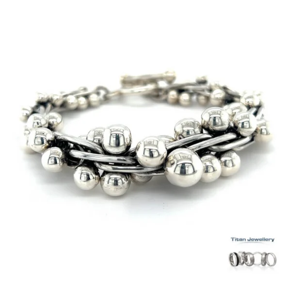 Silver Graduated Barbed Wire Bauble Bracelet, Silver Graduated Barbed Wire Bracelet