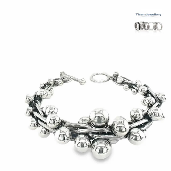 Silver Graduated Barbed Wire Bauble Bracelet, TJ1711