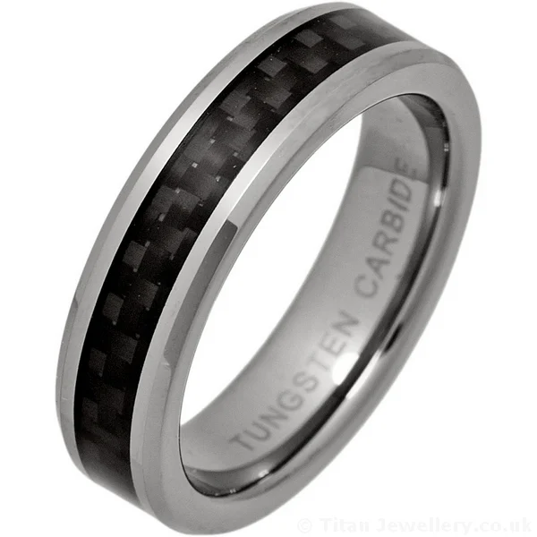 Titan Jewellery, 5mm Tungsten Ring with Black Carbon Fibre Inlay