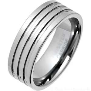 Mens 8mm Ridged Tungsten Carbide Ring