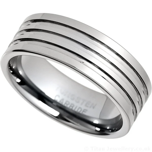Mens 8mm Ridged Tungsten Carbide Ring, men's ridged tungsten ring