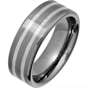 8mm Silver Inlays Tungsten Carbide Wedding Ring
