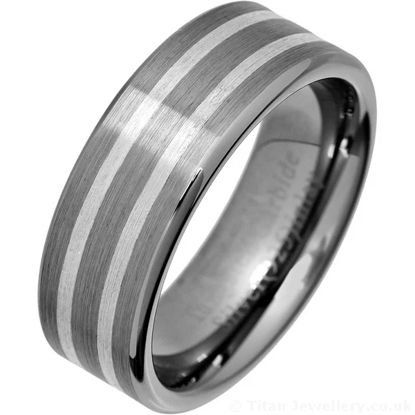 8mm Silver Inlays Tungsten Carbide Wedding Ring