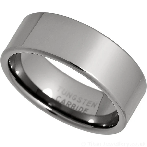 8mm Flat Tungsten Carbide Wedding Ring, 8mm Men's Wedding Band