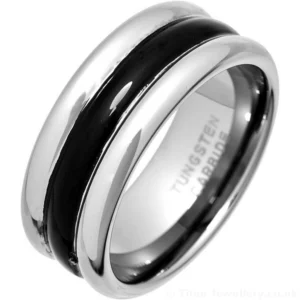9mm Black Centre Stripe Tungsten Carbide Ring