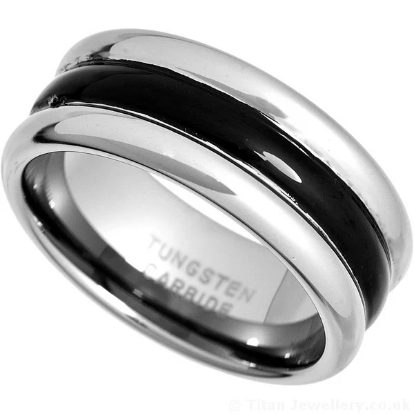 9mm Black Centre Stripe Tungsten Carbide Ring, black stripe tungsten ring