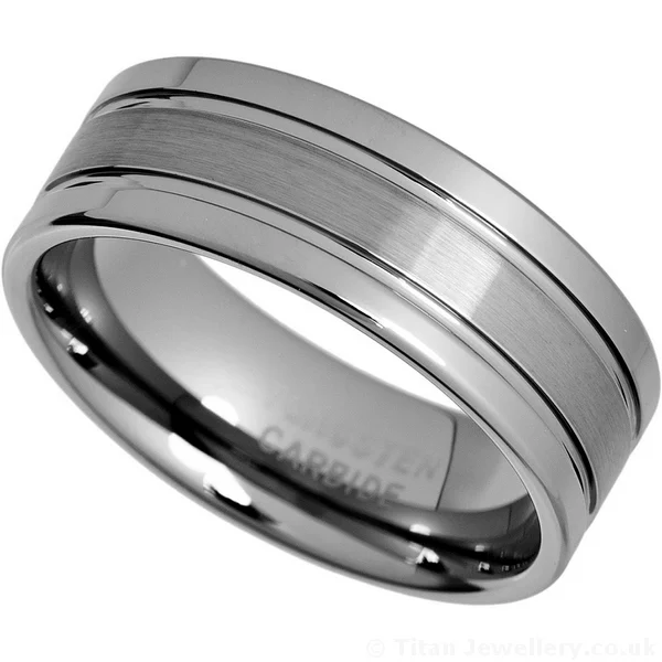 Mens 8mm Textured Stripe Tungsten Ring, large size tungsten ring