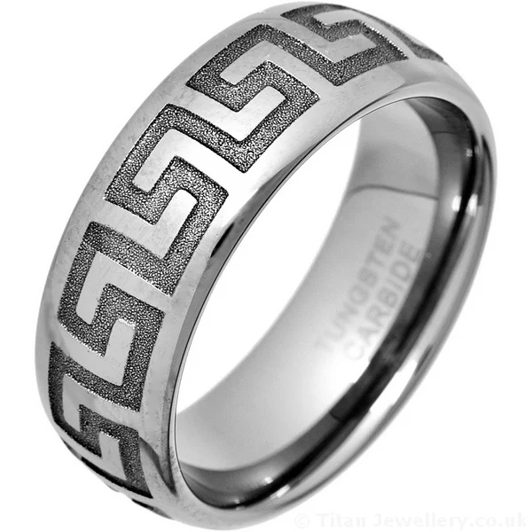 8mm Greek Key Tungsten Carbide Wedding Ring