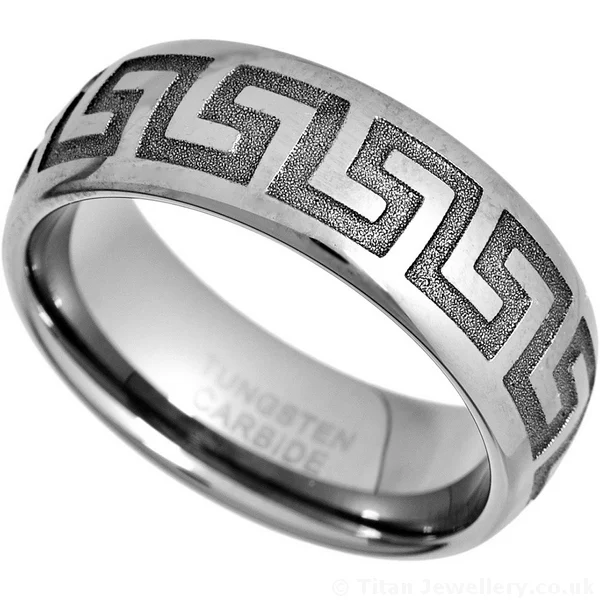 8mm Greek Key Tungsten Carbide Wedding Ring, greek key wedding ring