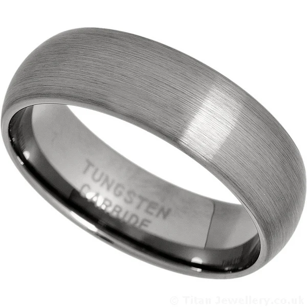 7mm Brushed Court Tungsten Wedding Ring, satin brushed tungsten wedding ring