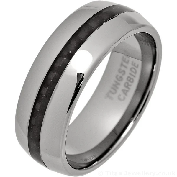 8mm Tungsten Carbide Ring with Black Carbon Fibre