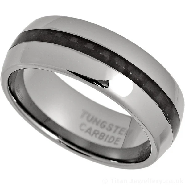 8mm Tungsten Carbide Ring with Black Carbon Fibre, tungsten ring with black carbon fibre
