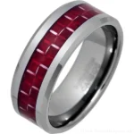 8mm Tungsten Carbide and Red Carbon Fibre Inlay Ring