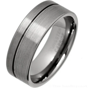Mens 8mm Brushed Tungsten Groove Ring