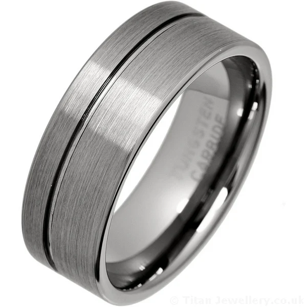 Mens 8mm Brushed Tungsten Groove Ring