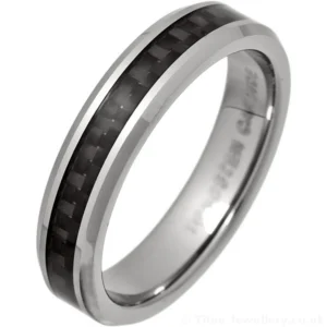5mm Tungsten Ring with Black Carbon Fibre Inlay