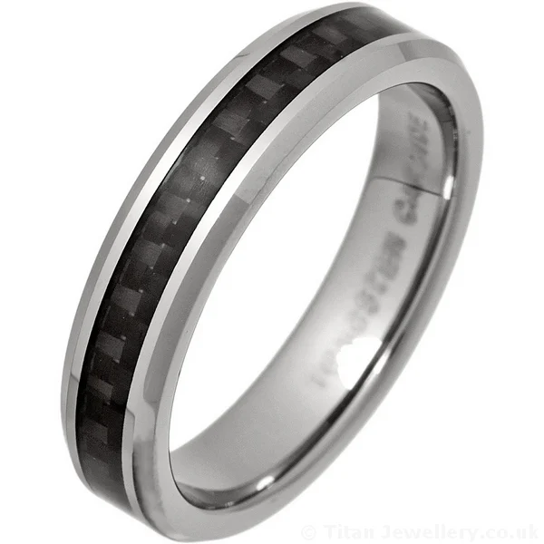 5mm Tungsten Ring with Black Carbon Fibre Inlay