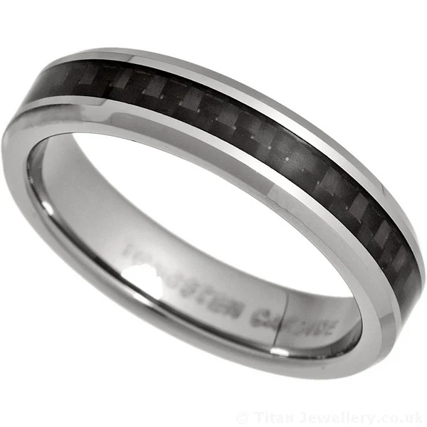 5mm Tungsten Ring with Black Carbon Fibre Inlay, 5mm tungsten ring with black carbon fibre