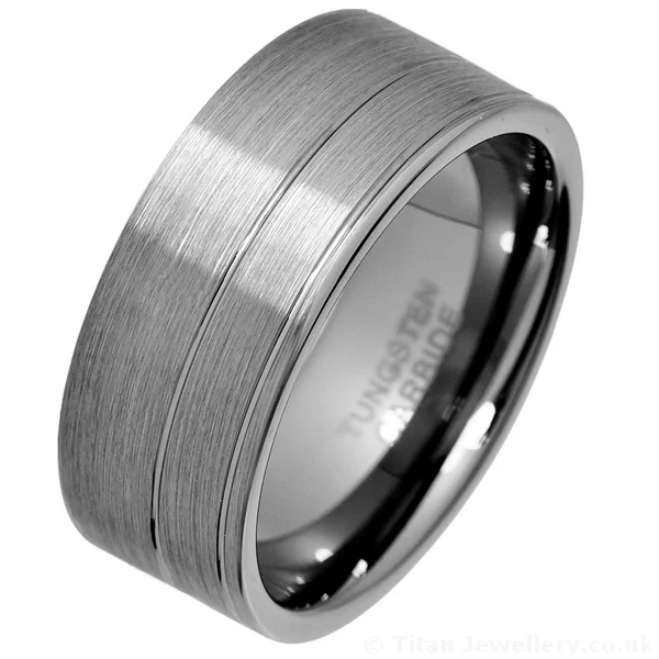 9mm Brushed Double Groove Tungsten Ring