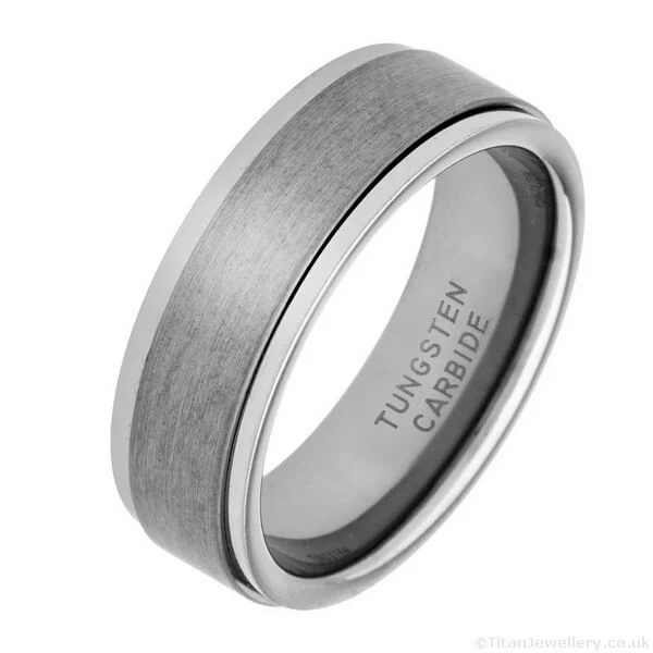8mm Brushed Centre Tungsten Spinner Ring
