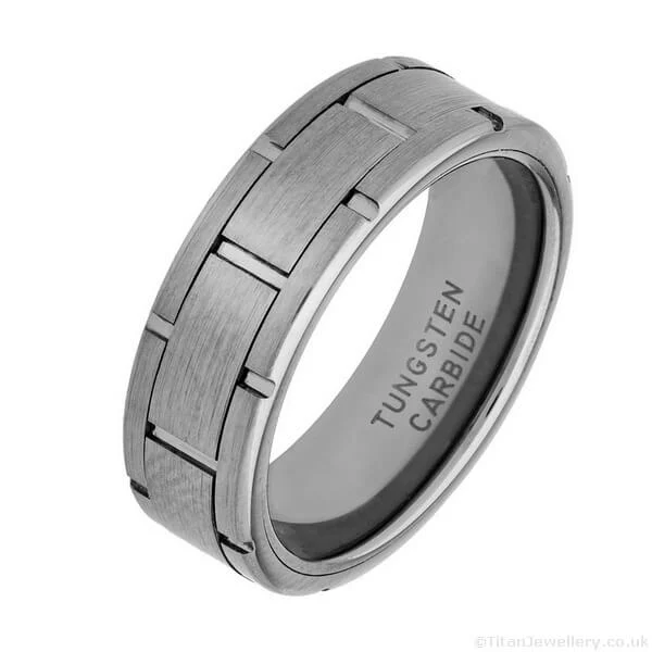 7.5mm Wide Brick Design Tungsten Spinner Ring, TURM34