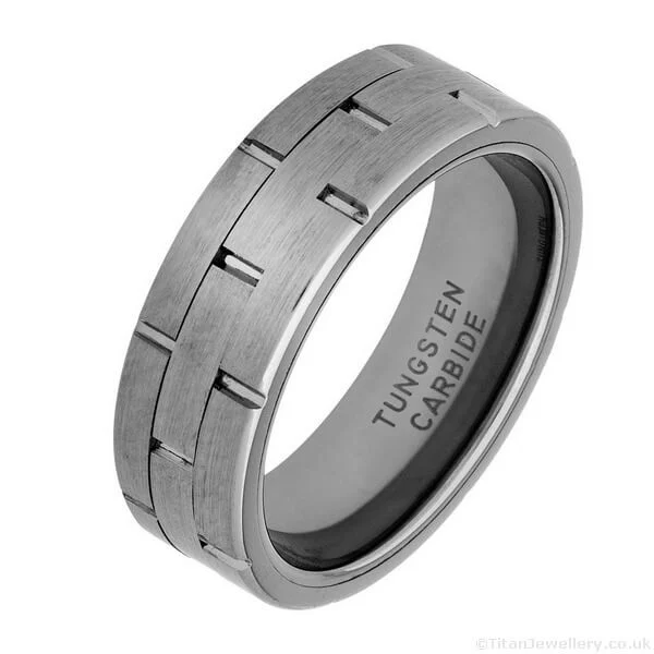 7.5mm Brick Design Tungsten Spinner Ring, TURM35