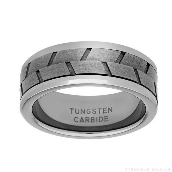 8mm Chevron Double Spinner Tungsten Ring, TURM36