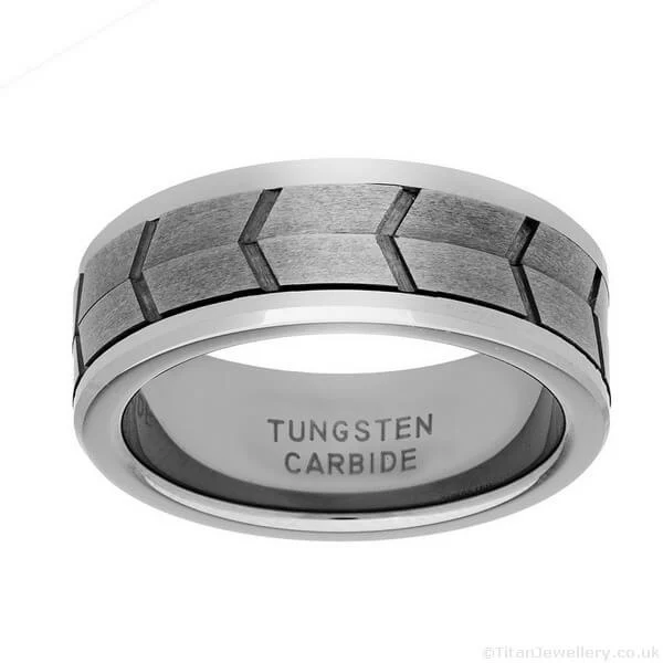 Titan Jewellery, 8mm Chevron Double Spinner Tungsten Ring