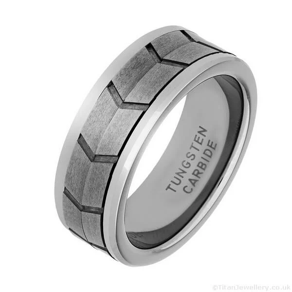 8mm Chevron Double Spinner Tungsten Ring