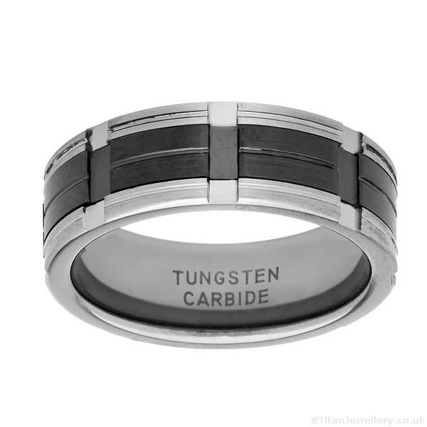 Titan Jewellery, 8mm Tungsten and Black Zirconia Spinner Ring