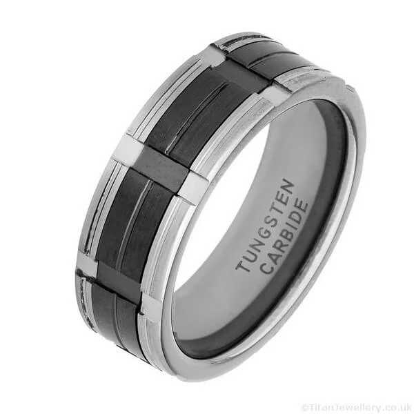 8mm Tungsten and Black Zirconia Spinner Ring, black ceramic tungsten spinner ring
