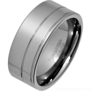 Mens 9mm Polished Double Groove Tungsten Ring