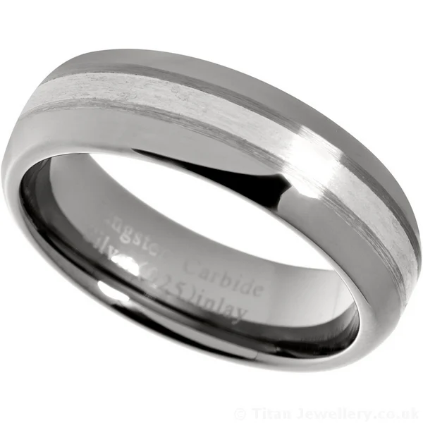 7mm Men’s Silver Inlay Tungsten Ring, Men's silver inlay tungsten ring