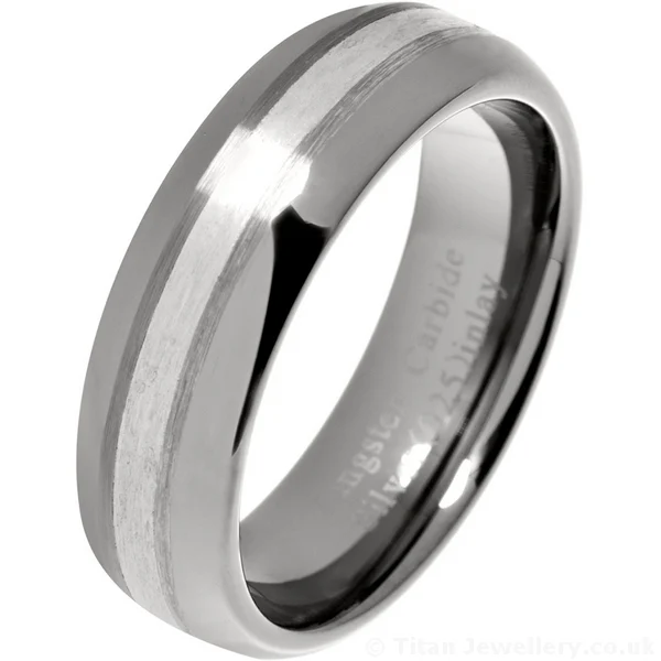 7mm Men’s Silver Inlay Tungsten Ring