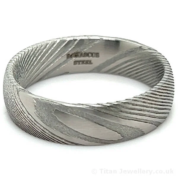 6mm Woodgrain Damascus Steel Ring (image 8)