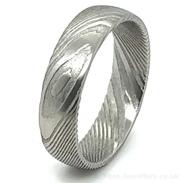 6mm Woodgrain Damascus Steel Ring (image 5)