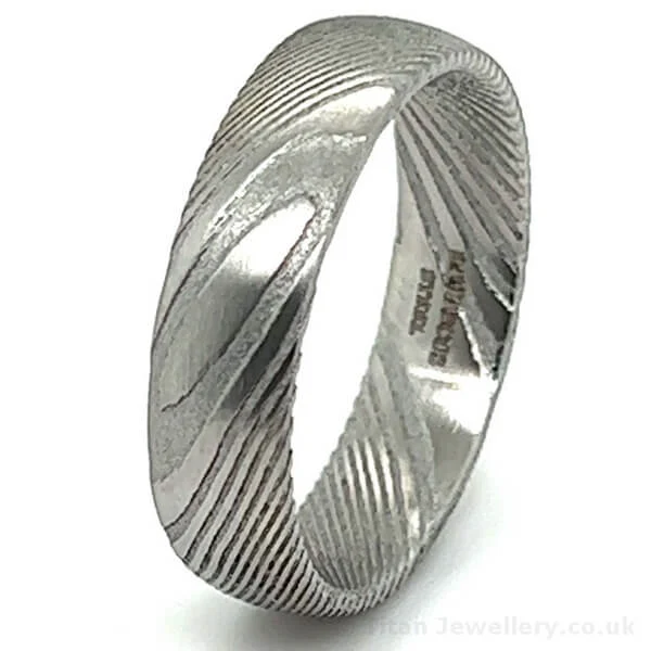 6mm Woodgrain Damascus Steel Ring (image 6)