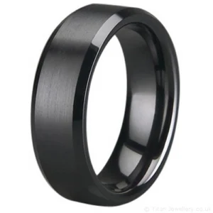 7mm Brushed Black Zirconia Ceramic Chamfered Ring