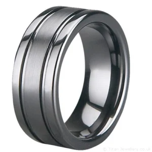 8mm Black Zirconia Ceramic Tramline Wedding Ring