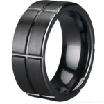 8mm Black Zirconia Ceramic Brushed Grid Ring