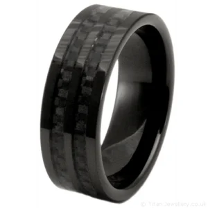 8mm Zirconia Ceramic Black Carbon Fibre Inlays Ring