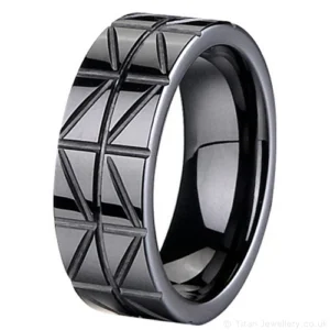 8mm Black Zirconia Ceramic Zigzag Pattern Ring