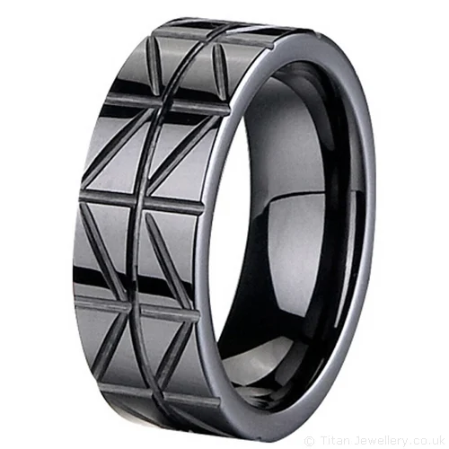 8mm Black Zirconia Ceramic ZigZag Pattern Ring 8mm Black Zirconia Ceramic Zigzag Pattern Ring