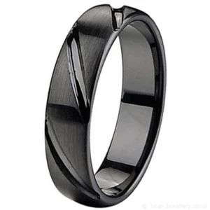 5mm Black Brushed Zirconia Ceramic Patterned Ring